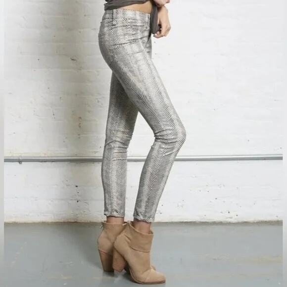 Rag & Bone Metallic Zebra Print Mid Rise Skinny Jeans Denim Legging Pants - Picture 1 of 9